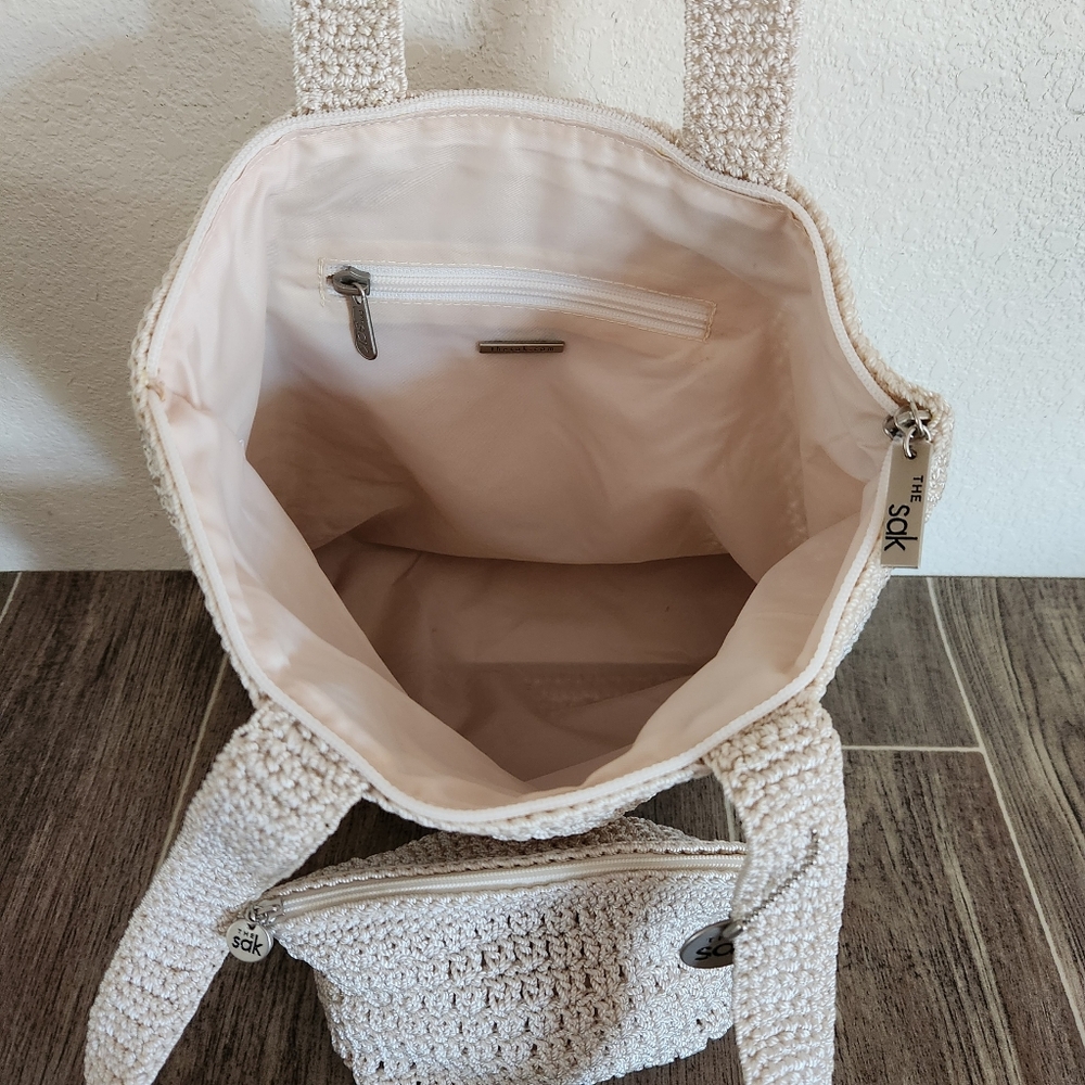 The Sak Crochet Knit Shoulder Bag and Pouch in Beige - Picture 8 of 9